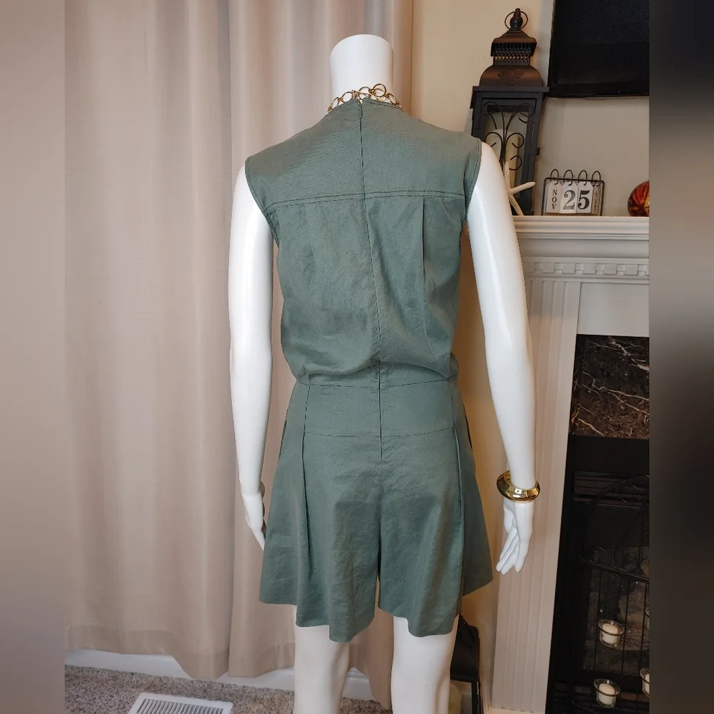 DEREK LAM 10 CROSBY Sleeveless Lace Up Romper in Army 6 - Picture 7 of 11